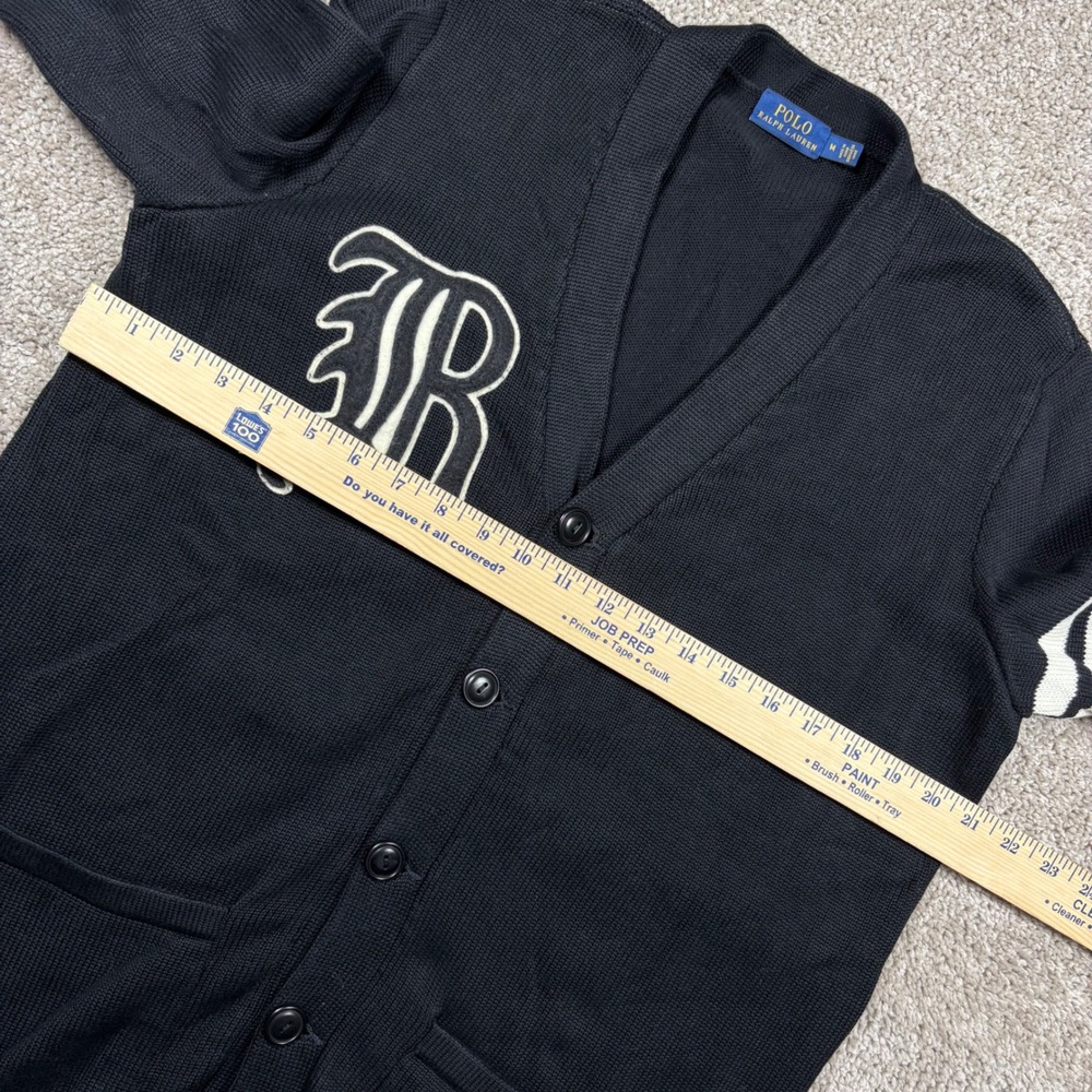Polo Ralph Lauren Mens Black Cotton Letterman Varsity Cardigan Sweater Size M 67 - Picture 4 of 8
